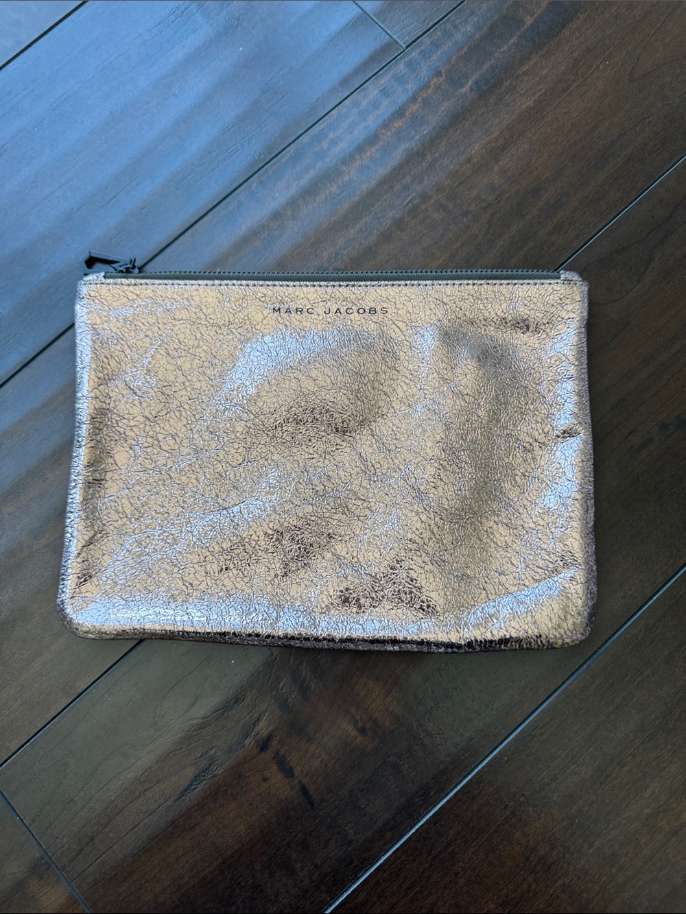 Marc Jacobs Silver Metallic Crackle Zip Pouch